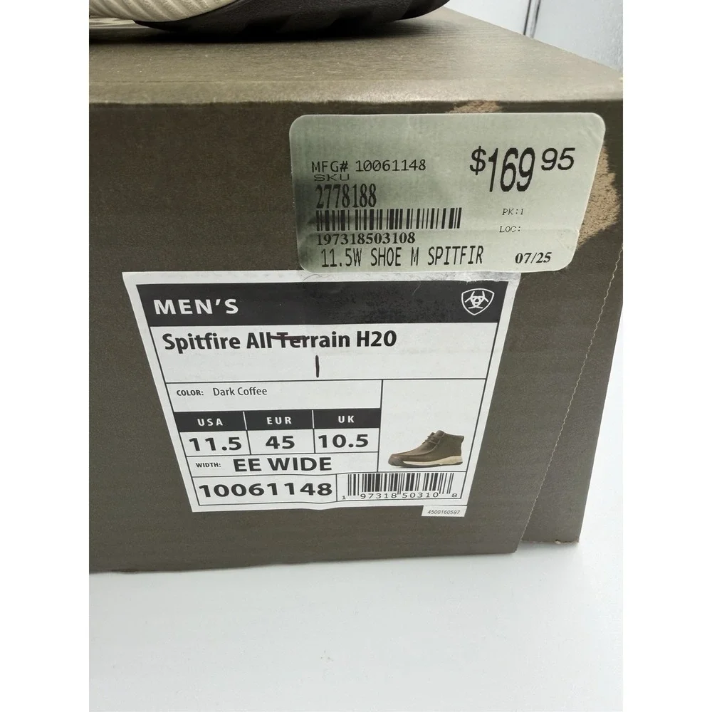 Ariat Spitfire All Terrain H2O Men's Dark Coffee Size 11.5 Work Waterproof Wide